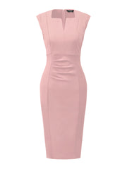 Sheath Pencil Sleeveless Pleated Front Elegant Business Dress