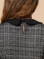 Tweed Peter Pan Collar Puff Short Sleeve A-line Midi Dress