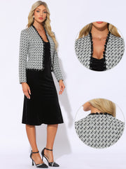 Plaid Tweed Long Sleeve Open Front Work Office Jacket