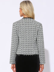 Plaid Tweed Long Sleeve Open Front Work Office Jacket