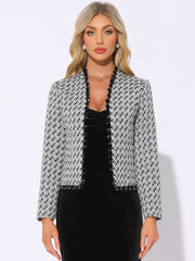 Plaid Tweed Long Sleeve Open Front Work Office Jacket