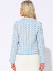 Plaid Tweed Long Sleeve Open Front Work Office Jacket