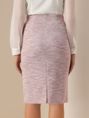 High Waist Split Office Pencil Plaid Tweed Midi Skirt