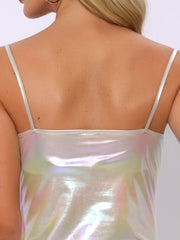Holographic Cami Top Sleeveless Club Party Slim Fit Metallic Shirt