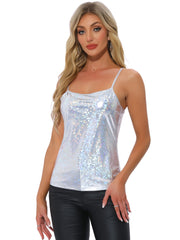 Holographic Cami Top Sleeveless Club Party Slim Fit Metallic Shirt