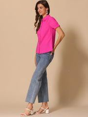 Cotton Frilled Top Turndown Collar Solid Blouse Shirt