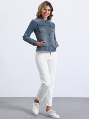 Casual Denim Classic Stand Collar Long Sleeve Jean Jacket