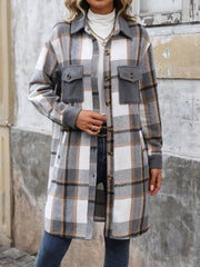 Brushed Long Sleeves Plaid Shacket Shirt Jacket