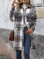 Brushed Long Sleeves Plaid Shacket Shirt Jacket