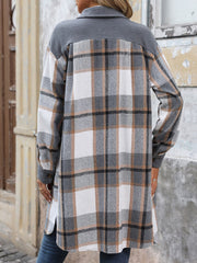 Brushed Long Sleeves Plaid Shacket Shirt Jacket