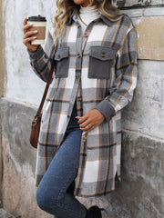 Brushed Long Sleeves Plaid Shacket Shirt Jacket