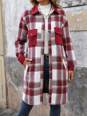 Brushed Long Sleeves Plaid Shacket Shirt Jacket