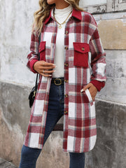 Brushed Long Sleeves Plaid Shacket Shirt Jacket