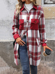 Brushed Long Sleeves Plaid Shacket Shirt Jacket