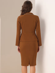 Business Suit 2 Pieces Tweed Trim Blazer Jacket and Skirt Set