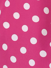 Polka Dots Stand Collar Pleat Keyhole Short Flare Sleeve Blouse