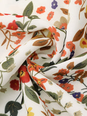 Floral Long Sleeve Belted Flowy Chiffon Midi Dress