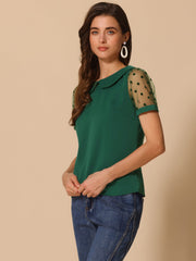 Peter Pan Collar Puff Mesh Short Sleeve Polka Dot Blouse