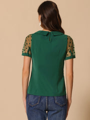 Peter Pan Collar Puff Mesh Short Sleeve Polka Dot Blouse