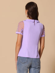 Peter Pan Collar Puff Mesh Short Sleeve Polka Dot Blouse