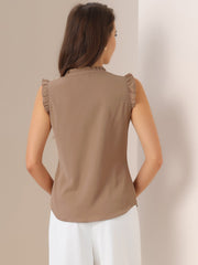 Ruffled Sleeveless Blouse 1950s Vintage Work Business Tops