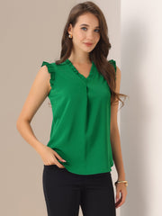Ruffled Sleeveless Blouse 1950s Vintage Work Business Tops