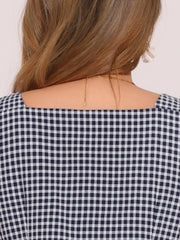 Summer Gingham Tops Square Neck Ruffle Cap Sleeve Blouse