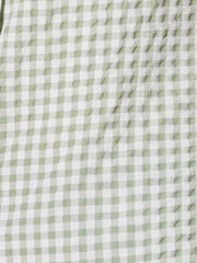 Plaid Puff Short Sleeve Gingham Peter Pan Collar Button Down Shirt