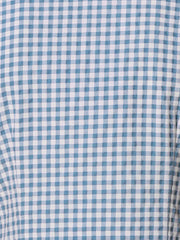 Plaid Puff Short Sleeve Gingham Peter Pan Collar Button Down Shirt