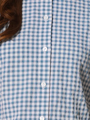 Plaid Puff Short Sleeve Gingham Peter Pan Collar Button Down Shirt