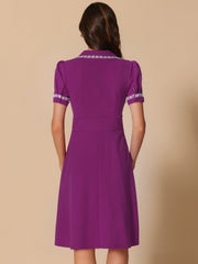 Work Lace Notched Collar Vintage 1950s Short Sleeve Midi Shirt Dress