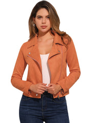 Casual Short Soft Zip Up Faux Suede Biker Moto Jacket