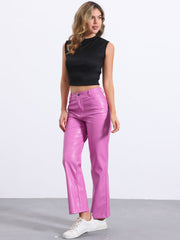Faux Leather Pants High Waist Straight Leg Casual PU Punk Trousers