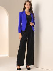 Business Blazer Open Front Office Casual Work Crop Suit Jacket