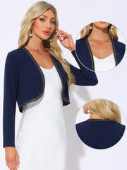Long Sleeve Contrast Trim Cropped Jacket Bolero Shrug