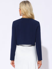 Long Sleeve Contrast Trim Cropped Jacket Bolero Shrug