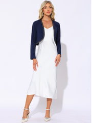 Long Sleeve Contrast Trim Cropped Jacket Bolero Shrug