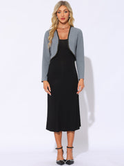 Long Sleeve Contrast Trim Cropped Jacket Bolero Shrug