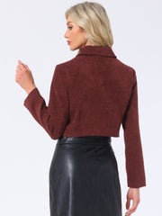 Tweed Collar Long Sleeve Button Down Cropped Jacket