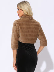 Faux Fur 3/4 Sleeves Cocktail Cropped Jacket Bolero Shrug