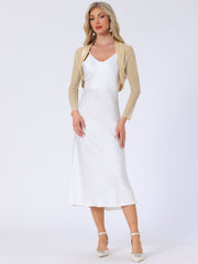 Satin Mesh Sheer Open Front Elegant Cropped Bolero Shrugs