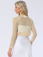 Satin Mesh Sheer Open Front Elegant Cropped Bolero Shrugs