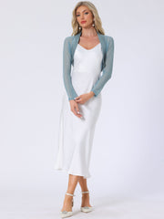 Satin Mesh Sheer Open Front Elegant Cropped Bolero Shrugs