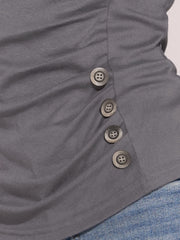 3/4 Sleeves V Neck Solid Knitted Button Decor Ruched Blouse