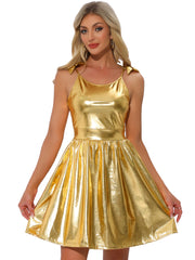 Spaghetti Straps Metallic A-Line Sleeveless Party Mini Dress