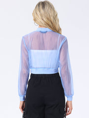 Bomber Long Sleeve Crop Mesh Sheer Zip Up Jackets
