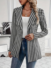 Classic Tailored Houndstooth Notched Lapel Long Sleeves Work Blazer
