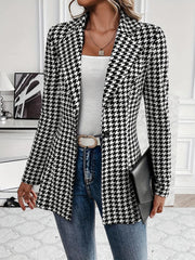 Classic Tailored Houndstooth Notched Lapel Long Sleeves Work Blazer