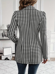 Classic Tailored Houndstooth Notched Lapel Long Sleeves Work Blazer