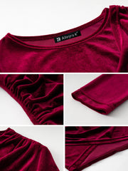 Velvet Ruched Long Sleeves Bodycon Mini Dress